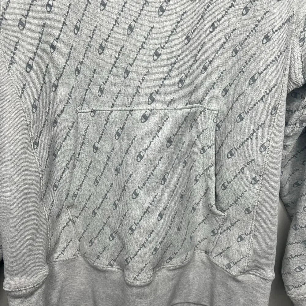 Champion Men's Reverse Weave‎ Pullover Hoodie All Over Print Size Medium Gray